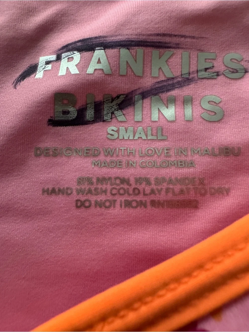 Frankie's Bikinis Pink Floral High-Cut Bikini Bottom with Orange Trim